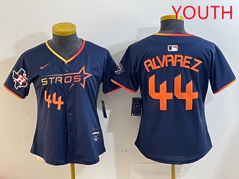 Youth Houston Astros 44 Alvarez Drak Blue Three generations Joint Name 2025 Nike MLB Jersey style 4108